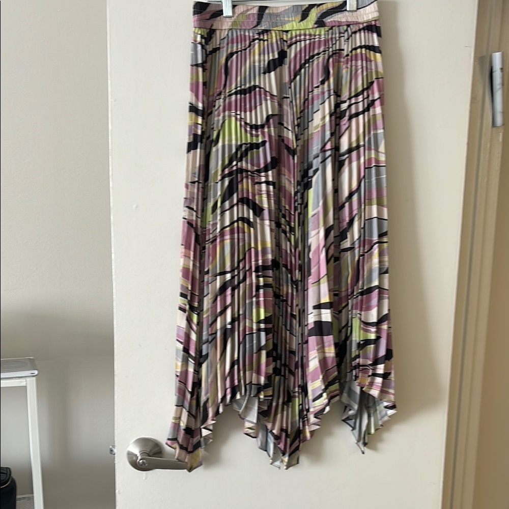 Purple and Pink Asymmetrical Pleated Midi Skirt